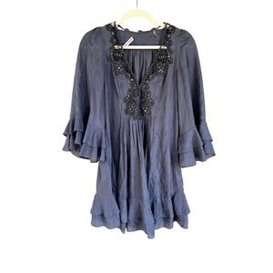 Rebecca Taylor Silk Dress Size S Bead Tunic Ruffle Party Cocktail‎ Coquette Boho
